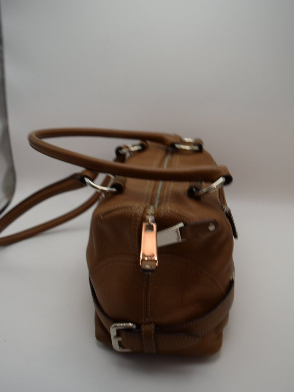 Tignanello Brandy Tan Pebbled Leather Baguette/Satchel Handbag VTG-Very Good - Picture 6 of 14